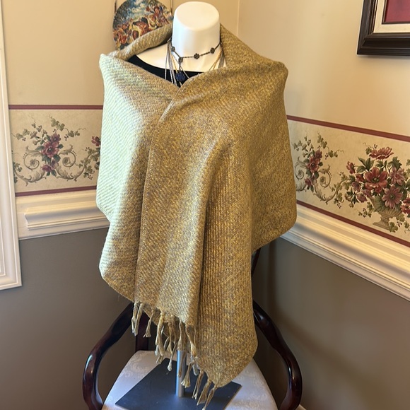 NWT J Jill Pure Jill wool-blend scarf, wrap, shawl, in yellow, tan and gray - Picture 2 of 10